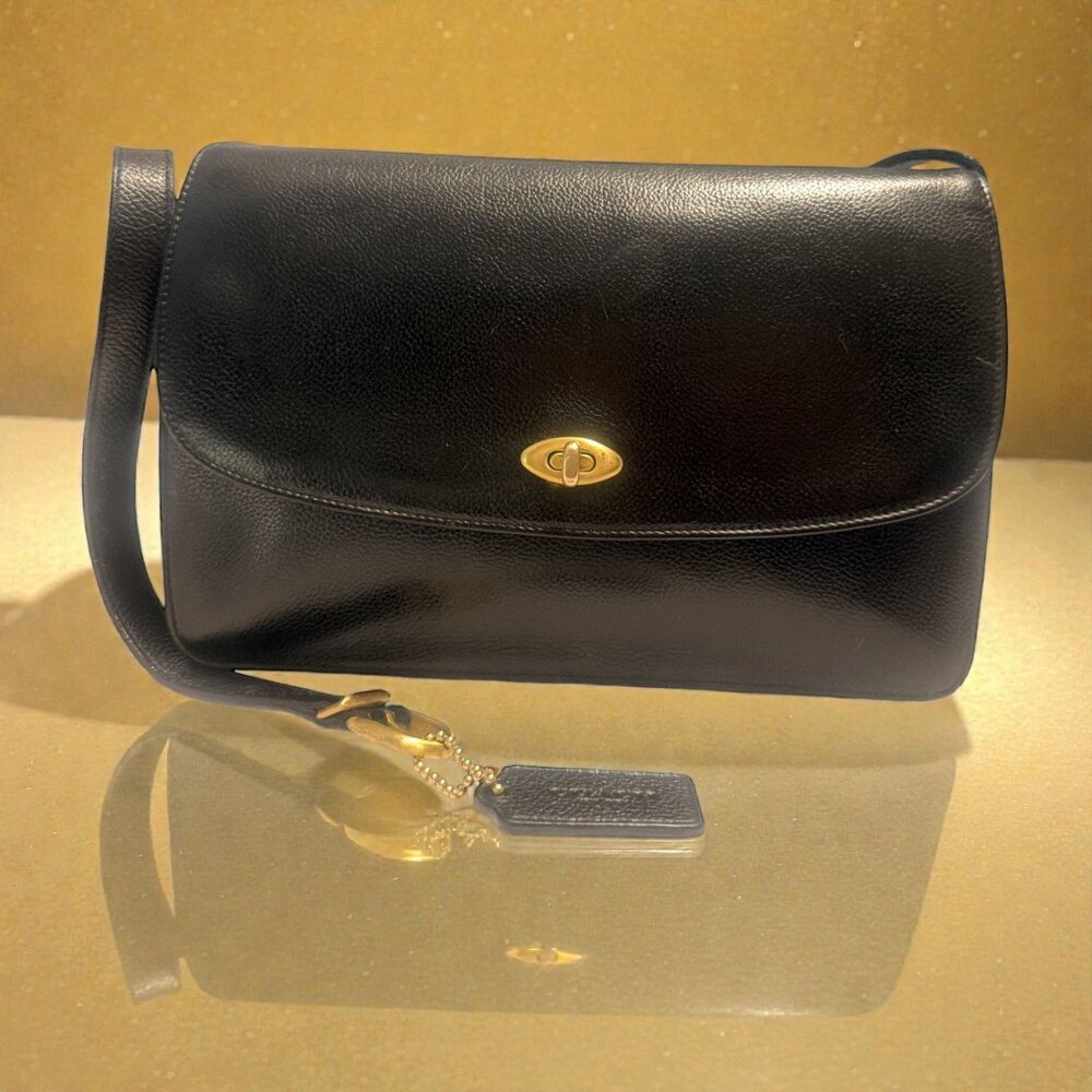 VTG Coach Madison Royalton Bag 4403 Black Caviar Leather Flap Turnlock 90s Italy - Picture 12 of 12